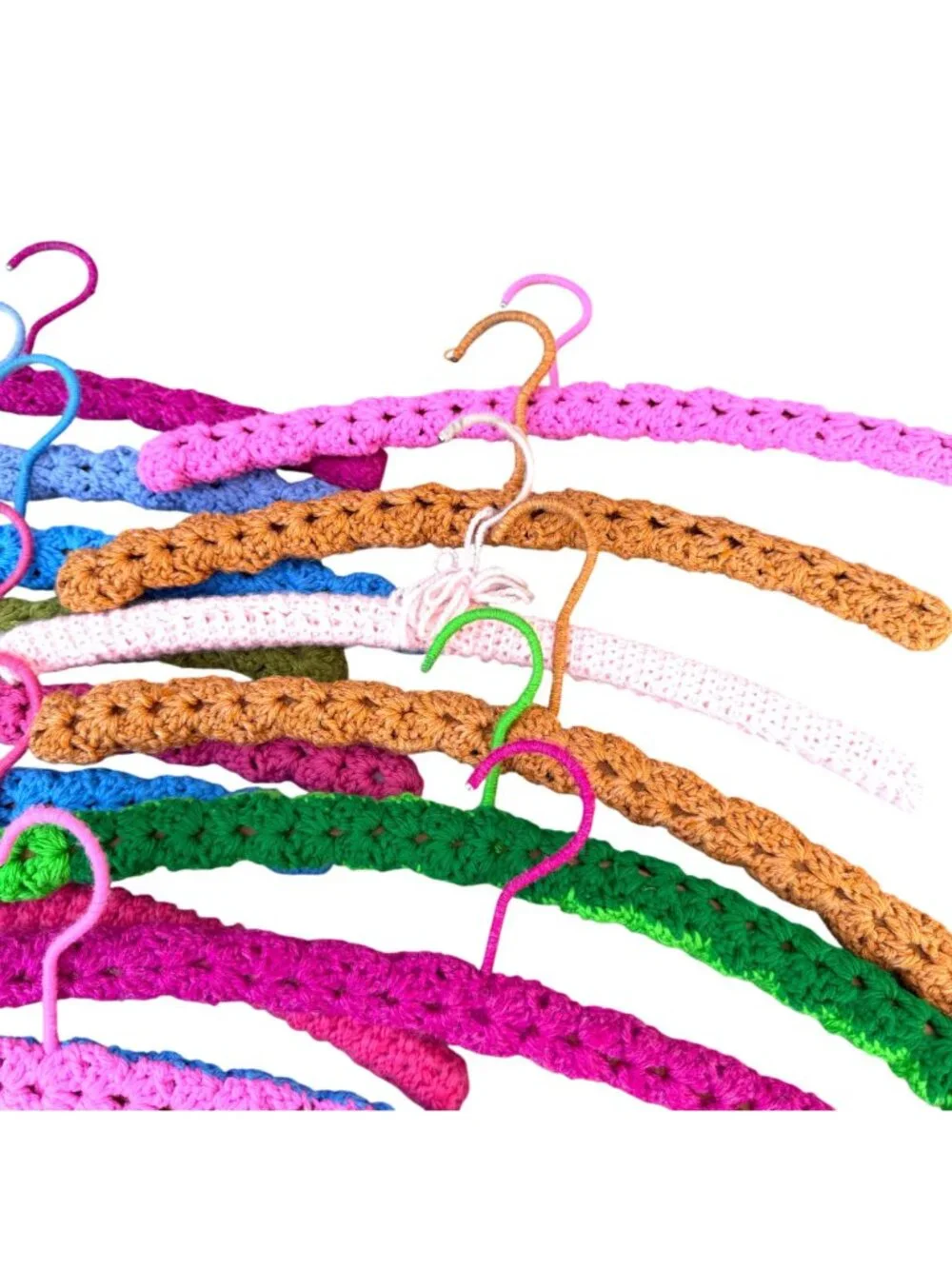 Crocheted Colorful Clothes Hangers 15 Padded Multi Color Mix Retro Handmade